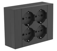 Electraline 22017 Multipresa da parete Quadra 4 Posti Universali, con scatola di supporto per installazioni superficiali, compatibile con tutte le scatole da incasso 3 posti (muratura o cartongesso)