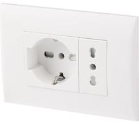Electraline 22110 Blocco presa da incasso/Set Placca Premontata 2 posti (1 Presa universale P40 + 1 Presa Bivalente 10/16A), due viti di montaggio, Bianco