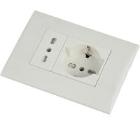 Electraline 22110 Blocco presa da incasso/Set Placca Premontata 2 posti (1 Presa universale P40 + 1 Presa Bivalente 10/16A), due viti di montaggio, Bianco