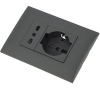 Electraline 22111 Set Placca Premontata 2 posti (1 Presa universale P40 + 1 Presa Bivalente 10/16A), due viti di montaggio, Nero