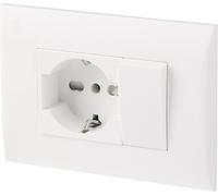 Electraline 22120 Set Placca Premontata 1 Presa universale P40 16A + 1 Deviatore 10A, due viti di montaggio, Bianco