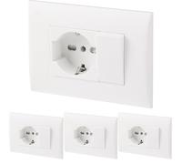 Electraline 22120 Blocco Presa Universale + Deviatore con Placca/Set Placca Premontata 1 Presa universale P40 16A + 1 Deviatore 10A, due viti di montaggio, Bianco (Confezione da 4)