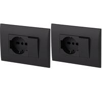 Electraline 22121 Blocco Presa Universale + Deviatore con Placca/Set Placca Premontata 1 Presa universale P40 16A + 1 Deviatore 10A, due viti di montaggio, Nero (Confezione da 2)