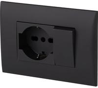 Electraline 22121 Set Placca Premontata 1 Presa universale P40 16A + 1 Deviatore 10A, due viti di montaggio, Nero