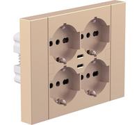 Electraline 22147 Multipresa da incasso Quadra 4 Posti Universali P40 + 2 USB-C, compatibile con tutte le scatole da incasso 3 posti (muratura o cartongesso), Champagne