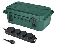 Electraline 300181 Scatola di Protezione Stagna IP54 con inclusa Multipresa 4 Posti Schuko con tappi a chiusura automatici IP44, Cavo 5M H05RR-F 3G1.5mm², Scatola Organizzatore Cavi 5 uscite