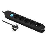 Electraline 30922 Ciabatta Multipresa Professionale con 2 Magneti per Fissaggio, 5 Prese 16A, Cavo 3 m, H05VV-F 3G1,5 mm², Nero