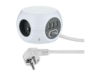 Electraline 35443 Mini Cube con 3 porte USB 2.4A, blocco 3 prese con interruttore, prolunga multipresa 3M, bianco