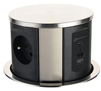 Electraline 35446 stekkerdoos, inschuifbaar, werkblad met 3 16 A, Franse Norm + 2 3,1 A + 1 USB tipo C 15,5 W, inbouwstopcontact voor keuken, diametro 120 mm, 2 m, zwart, verticaal