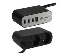Electraline 35462 - Blocco multipresa per ufficio Electradock con 2 prese francesi + 4 USB (3 USB C (Power Delivery) PD65W + 1 USB A QC) + 1 supporto da scrivania incluso