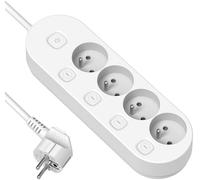 Electraline 35480 - Blocco multipresa con 4 prese francesi, 4 interruttori indipendenti, cavo da 1,5 m, bianco