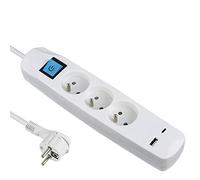 Electraline 35604 - Blocco multipresa a 3 prese francesi + 2 USB 3.4A 17W A + 1 tipo C, con interruttore on/off, spina extra piatta 90° 16A, cavo 1.5M, bianco