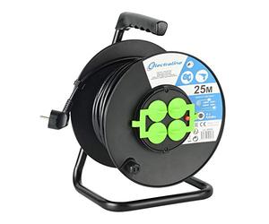 Electraline 49028 Avvolgicavo Bricolage 25 m, con 4 Prese Schuko, Cavo 3G2.5, Nero