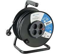 Electraline 49035 Avvolgicavo H05VV-F 3G1,5, 50 m, IP20, per Interni, con 4 Prese Schuko, con Cavo di prolunga/Rullo con manovella, Colore Nero
