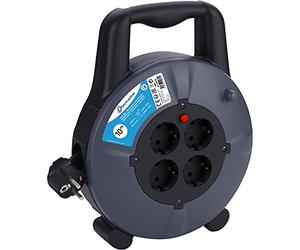Electraline 49079 - Avvolgicavo H05VV-F 3G1,5 10 m IP20 per interno/interno con 4 prese Schuko/cavo con cavo di prolunga/avvolgitubo con manovella, colore: Nero