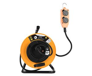 Electraline 49211 Avvolgicavo con Prolunga Elettrica di Cavo in Gomma e Multipresa 4 Prese Schuko, con Tamburo Fisso, 3G1,5, 30 Metri, Impermeabile Ip44, Giallo/Nero