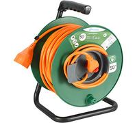 Electraline 49233 Prolunga Giardino con Avvolgicavo 50 mt Spina 16A e Presa Polivalente, Verde/Arancione