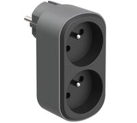 Electraline 531197 Adattatore Spina Multipresa Biplite Prima 2 Prese Francesi 16A, Adattatore Da Parete Nero/Grigio