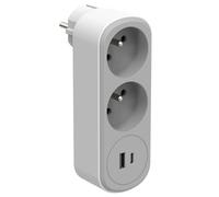 Electraline 531202 - Adattatore spina multipresa biplite prima 2, presa 16 A, con 2 USB (1 tipo 1 tipo C) 17 W, bianco/grigio