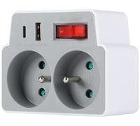 Electraline 531208 - Adattatore spina multipresa biplite 2 presa 16A + 2 USB (A + C) 12W con interruttore ON/OFF, 2 prese 16A