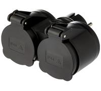 Electraline 55074 Adattatore da Esterno 2 prese Schuko, Resistente all'acqua IP44, Spina tedesca, Multipresa 2 posti schuko con tappo, Nero