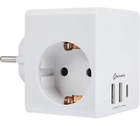 Electraline 55085 Adattatore Multipresa Cubo 3 Prese Schuko + 3 USB 3.4A 17W (2 tipo A + 1 Tipo C) per caricare contemporaneamente ogni dispositivo elettronico (Smartphone o Tablet), Spina Schuko