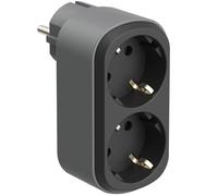 Electraline 55096 Prima Doppio Adattatore 2 Prese 16A (2P+A) Schuko Frontale, Ciabatta con 2 prese Schuko, Nero/Grigio