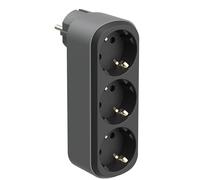 Electraline 55100 Prima Triplo Adattatore 3 Prese 16A (2P+A) Schuko Frontale, Ciabatta con 2 prese Schuko, Adattatore da parete, Nero/Grigio