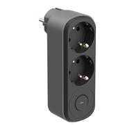 Electraline 55106 Prima Doppio Adattatore 2 Prese 16A (2P+A) Schuko Frontale con Interruttore ON/OFF, Ciabatta con 2 prese Schuko Nero/Grigio