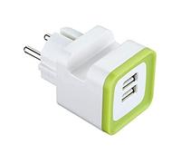 Electraline 570072 Mini adattatore con due porte USB, output 2.4A GummyLine, con supporto per cellulare, spina schuko, colore verde