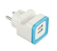 Electraline 570073 Mini adattatore con due porte USB, output 2.4A GummyLine, con supporto per cellulare, spina schuko, colore azzurro