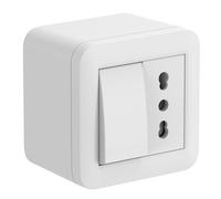 Electraline 60477 contenitore da superficie con presa bivalente e interruttore/deviatore FIXA 10A, bianco, IP40, compatibile per installazione con tubo rigido e canalina