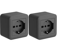 Electraline 60478 Contenitore da superficie FIXA con presa P40 (Schuko+10/16A), Nero, IP40, compatibile per installazione con tubo rigido e canalina (Confezione da 2)