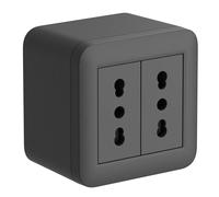 Electraline 60479 contenitore da superficie FIXA con due prese bivalenti (10/16A), Nero, IP40, compatibile per installazione con tubo rigido e canalina