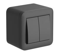 Electraline 60481 contenitore da superficie con doppio interruttore/deviatore FIXA, 10A, nero, IP40, compatibile per installazione con tubo rigido e canalina