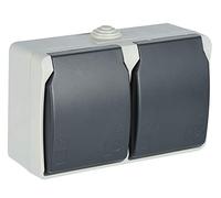 Electraline 605908 2 - Presa a 2 prese con coperchio, adatta per esterni e ambienti umidi, protezione IP44, colore: Grigio/Antracite