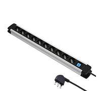 Electraline 61903 Multipresa Alu-Line 10 Posti Polivalenti, Schuko +10/16 A e 1 Interruttore Luminoso, 2 M, con Corpo in Alluminio