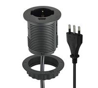 Electraline 61909 Multipresa con 1 Presa Grommet Polivalente (10/16A + Schuko) da incasso per Scrivania + 1 USB Quick Charge 2A, con cavo 2m, Nero