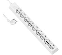 Electraline 61913 Multipresa 9 Posti polivalenti (schuko + 10/16A) di grossa robustezza, Cavo 2 metri, con sistema avvolgi cavo integrato, Spina 90° salvaspazio, 16A