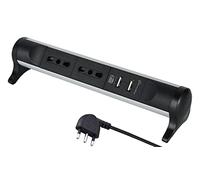 Electraline 61914 Multipresa Scrivania Alu-Line di Design 2 Posti 10/16A + 2 porte USB 2.1A, Cavo 1.5M, Nero