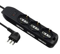 Electraline 61996 Multipresa 9 Posti, 3 Polivalenti, 6 Bivalenti 10/16A, Cavo 2 m, Spina Piccola 10A, Nero