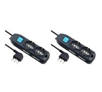 Electraline 62000 Multipresa 6 Posti 2 Schuko e 4 Bivalenti 10/16A, Cavo HO5 VV-F, Spina 16A, Nero, 1.5 M, Sicurezza Bambini (Confezione da 2)