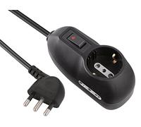 Electraline 62043 Multipresa, 3 Posti, 1 Schuko, 2 Bivalenti 10/16A, Cavo 3 m, Spina Piccola 10A, Nero, 3m