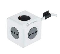 Electraline 62044 Multipresa Cubo Powercube 5 posti 2 Schuko + Spina Italiana, 3 Bivalenti 10/16A Italiane, Colore Bianco, Cavo 1,5M