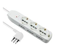 Electraline 62048 Multipresa 9 Posti, 3 Polivalenti, 6 Bivalenti 10/16A, Cavo 2 m, Spina Piccola 10A, Bianco