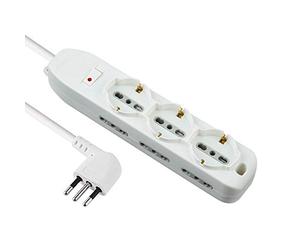 Electraline 62048 Multipresa 9 Posti, 3 Polivalenti, 6 Bivalenti 10/16A, Cavo 2 m, Spina Piccola 10A, Bianco