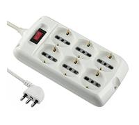 Electraline 62060 Multipresa 6 Posti Polivalenti Schuko + 10/16A con Interruttore e Cavo, Bianco, 1.5 m