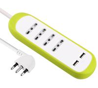 Electraline 62062 Multipresa 4 Posti Bivalenti 10/16A e 2 USB 2.1A con Copertura Protettiva e Antiscivolo di Silicone, Verde