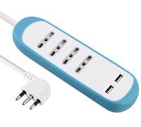 Electraline 62063 Multipresa 4 Posti Bivalenti 10/16A e 2 USB 2.1A con Copertura Protettiva e Antiscivolo di Silicone, Blu