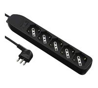 Electraline Multipresa 62066 5 posti polivalenti con interruttore, cavo 1,5 m, spina piccola 10A nero